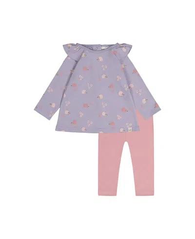 Deux Par Deux Girls' Organic Cotton Ruffle Shoulder Hedgehog Tunic And Legging Set - Baby In Multi