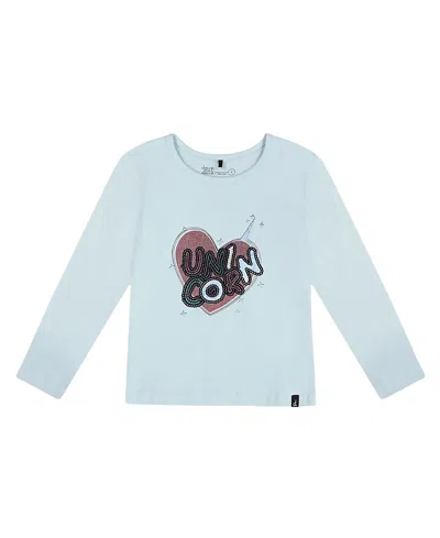 Deux Par Deux Girls' Organic Cotton T-shirt - Little Kid In Blue Glow