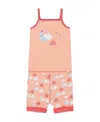 Deux Par Deux Little Girl's Organic Cotton Tank Top And Shorts Pajama Set Rainbow On Light Coral
