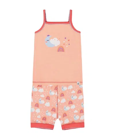 DEUX PAR DEUX DEUX PAR DEUX GIRLS' ORGANIC COTTON TANK TOP AND SHORTS PAJAMA SET RAINBOW ON LIGHT CORAL - BIG KID