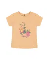 Deux Par Deux Girl's Organic Cotton Tee Light Orange And Flowers In Light Orange And Flowers