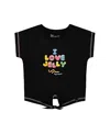 Deux Par Deux Girl's Organic Cotton Tee With Print And Knot Black And Multicolored In Black And Multicolored