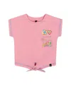 Deux Par Deux Girl's Organic Cotton Tee With Print And Knot Candy Pink In Candy Pink