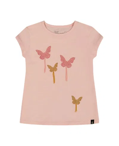 Deux Par Deux Girls' Organic Cotton Top - Little Kid In Pink With Sparkling Butterfly