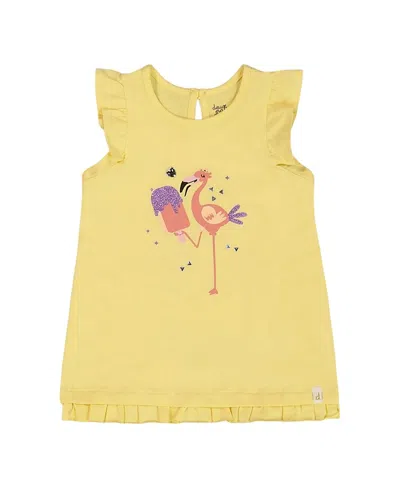 DEUX PAR DEUX DEUX PAR DEUX GIRLS' ORGANIC COTTON WITH FRILL AND FLAMINGO TUNIC TOP - LITTLE KID