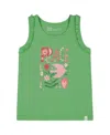 Deux Par Deux Girls' Organic Cotton Tank With Frills Flowers On Background - Little Kid