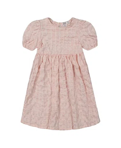 Deux Par Deux Girls' Plaid Puff Sleeve Dress - Little Kid In Pink