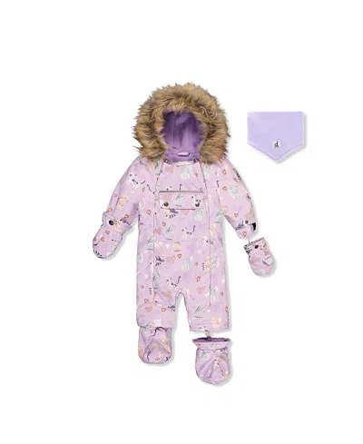 Deux Par Deux Girls' Play Cat Faux Fur Hood Car Seat One Piece Snowsuit - Baby In Purple
