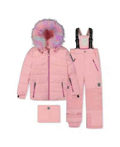 Deux Par Deux Girls' Play Faux Hood Jacket & Pants Two Piece Snowsuit - Little Kid In Pink