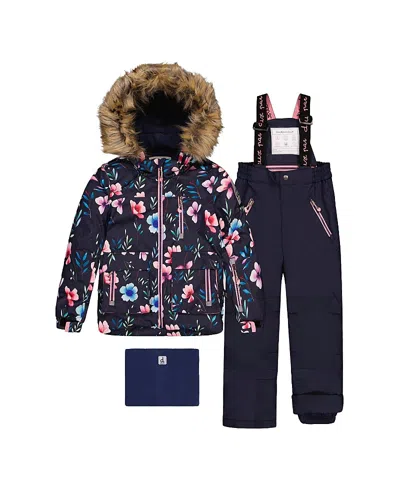 Deux Par Deux Girls' Play Floral Jacket & Pants Two Piece Snowsuit - Big Kid In Multi