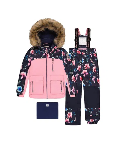 Deux Par Deux Girls' Play Floral Jacket & Reinforced Pants Two Piece Snowsuit - Little Kid In Multi