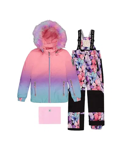 Deux Par Deux Girls' Play Gradient Jacket & Floral Pants Two Piece Snowsuit - Little Kid In Multi