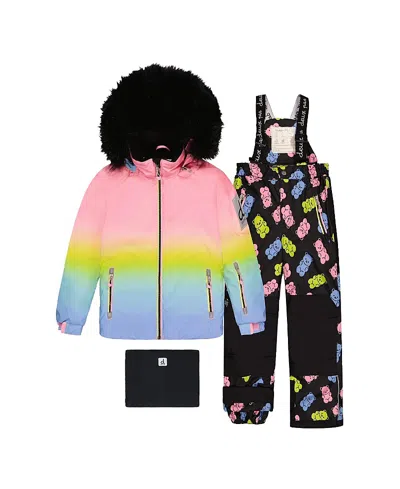 Deux Par Deux Girls' Play Gradient Jacket & Gummy Bear Pants Two Piece Snowsuit - Little Kid In Multicolor Gradient