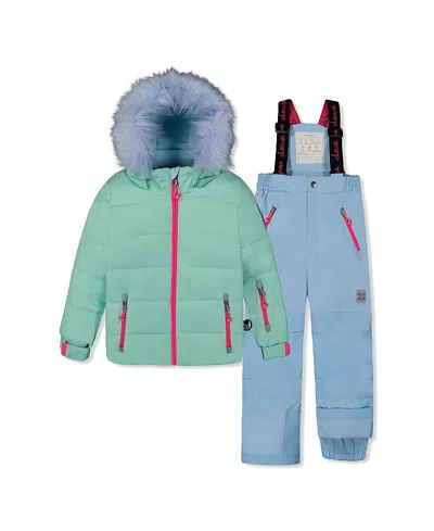 Deux Par Deux Girls' Play Hood Jacket & Pants Two Piece Snowsuit - Little Kid In Blue