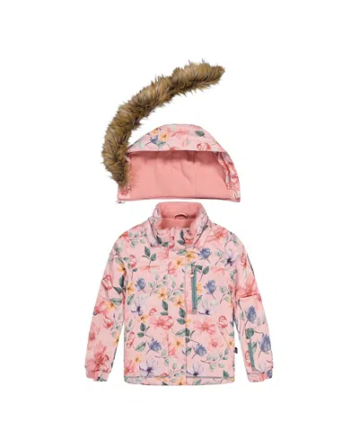 Deux Par Deux Girls' Play Vintage Floral Jacket & Reinforced Pants Two Piece Snowsuit - Little Kid In Pink