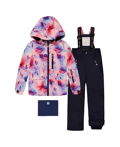 Deux Par Deux Kids'  Girls' Play Watercolor Floral Jacket & Reinforced Pants Two Piece Snowsuit - Little Ki In Multi