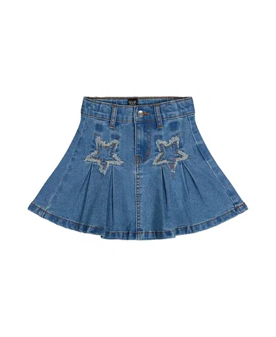 Deux Par Deux Girls' Pleated Denim Elastic Waistband Star Applique Skirt - Little Kid In Blue