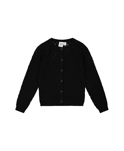 Deux Par Deux Girls' Pointelle Knit Cardigan Sweater - Baby In Black