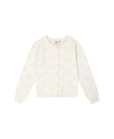 Deux Par Deux Girls' Pointelle Knit Cardigan Sweater - Baby In White