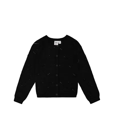 Deux Par Deux Girls' Pointelle Knit Long Sleeve Cardigan - Baby In Black
