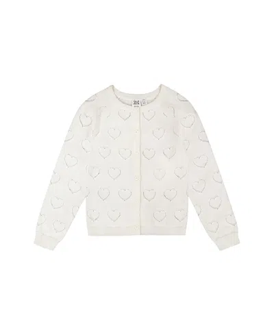 Deux Par Deux Girls' Pointelle Knit Long Sleeve Cardigan - Baby In White