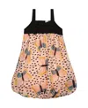 Deux Par Deux Little Girl's Printed Bubble Dress Black And Pink Butterflies In Black And Pink Butterflies