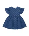 Deux Par Deux Girl's Printed Chambray Dress Blue And White Cherries