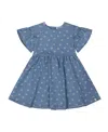 Deux Par Deux Girl's Printed Chambray Dress Blue And White Cherries