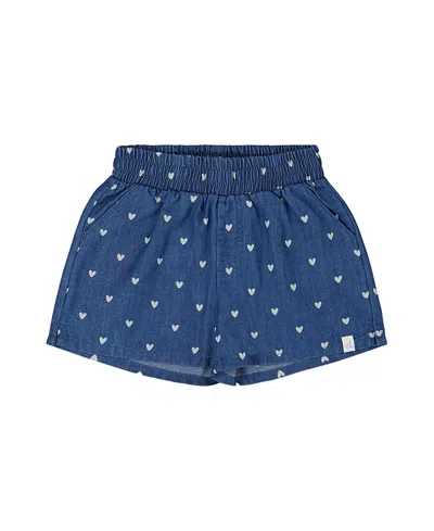Deux Par Deux Girls' Printed Chambray Short - Baby In Navy Blue And White Hearts