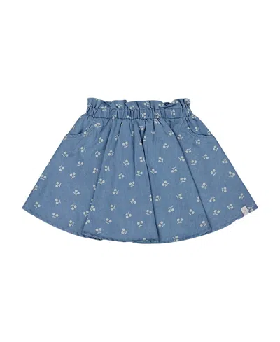 Deux Par Deux Girls' Printed Chambray Skort - Little Kid In Blue And White Cherries