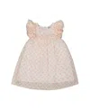 Deux Par Deux Girl's Printed Dress With Frills Pale Pink And Flowers In Pale Pink And Flowers