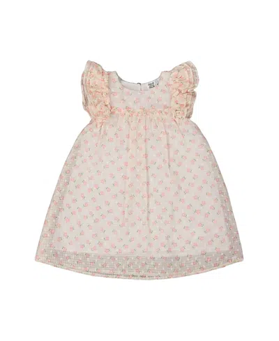 Deux Par Deux Girls' Printed Dress With Frills - Little Kid In Pale Pink And Flowers