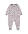 Deux Par Deux Girls' Printed Flowers Organic Cotton One-piece Pajama- Baby In Pale Pink Flowers On Neutral Lilac