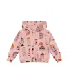 Deux Par Deux Little Girl's Printed French Terry Hoodie Cardigan Pink And Coral Houses In Pink And Coral Houses