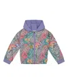 Deux Par Deux Girl's Printed French Terry Hoodie Cardigan Lilac Tropical And Pink Flamingos In Lilac Tropical And Pink Flamingos