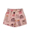 Deux Par Deux Girls' Printed French Terry Short - Baby In Pink And Coral Houses