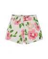 Deux Par Deux Girl's Printed French Terry Short Pink Flowers On White Background In Pink Flowers On White Background