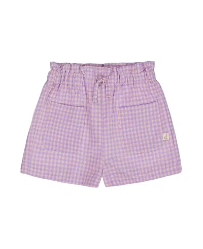 Deux Par Deux Girls' Printed Gingham Short - Baby In Lilac And Pink