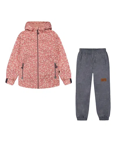 Deux Par Deux Girls' Printed Jacket Two-piece Mid-season Outerwear Set - Baby In Pink