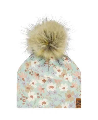 Deux Par Deux Girls' Printed Jersey Detachable Pompom Hat - Baby