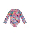 Deux Par Deux Girl's Printed Long Sleeve Rashguard Butterflies On Multicolored Background In Multicolored