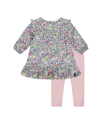 DEUX PAR DEUX DEUX PAR DEUX GIRLS' PRINTED MUSLIN DRESS AND SOLID LEGGINGS SET - BABY
