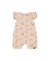 Deux Par Deux Girls' Printed Muslin One Piece Romper - Baby In Peach With Pears Print