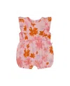 Deux Par Deux Girls' Printed Muslin Romper - Baby In Pink And Coral Flowers