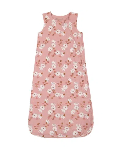 Deux Par Deux Kids'  Girls' Printed Muslin Sleep Sack - Baby In Pink And White Flowers