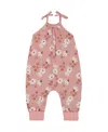 Deux Par Deux Baby Girl's Printed Muslin Tie Strap Jumpsuit Pink And White Flowers In Pink And White Flowers