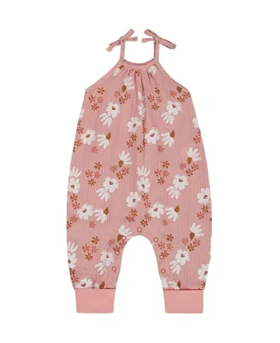 DEUX PAR DEUX DEUX PAR DEUX GIRLS' PRINTED MUSLIN TIE STRAP JUMPSUIT - BABY