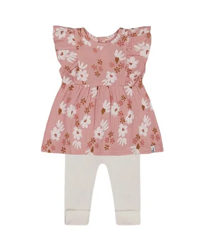 DEUX PAR DEUX DEUX PAR DEUX GIRLS' PRINTED MUSLIN TUNIC AND RIB LEGGINGS SET - BABY