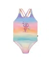 Deux Par Deux Girl's Printed One-piece Swimsuit Flowers On Multicolored Background In Multi