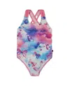 Deux Par Deux Girl's Printed One-piece Swimsuit Butterflies On Multicolored Background In Butterflies On Multicolored